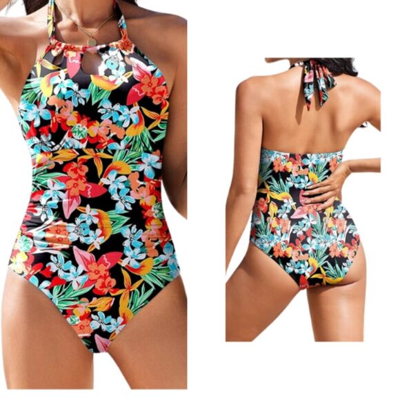 🆕 AI'MAGE Halter Neck One-Piece Floral Swimsuit – XXL (NWT) - Picture 1 of 1